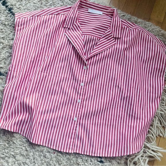 Mango Red and White Striped Button Down Shirt - Picture 4 of 7